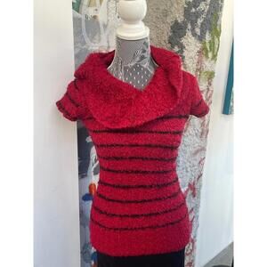 Fuzzy Striped Drape Neck Knit Top